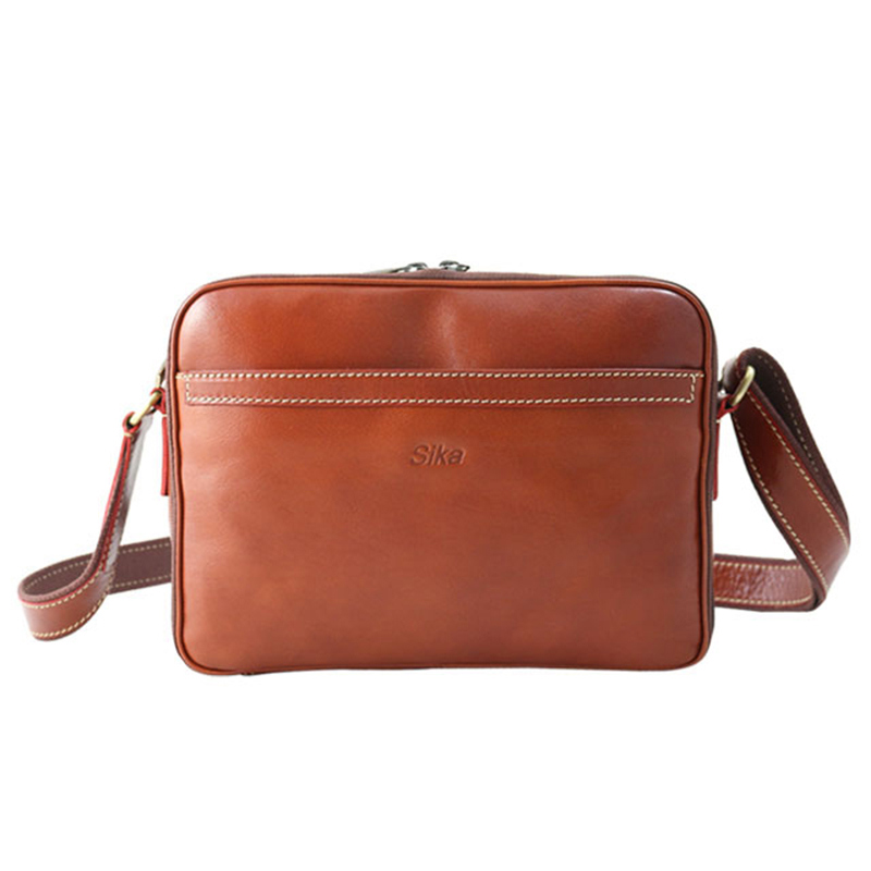 *Sika 義大利時尚牛皮斜背包(M6073-01)-原味褐