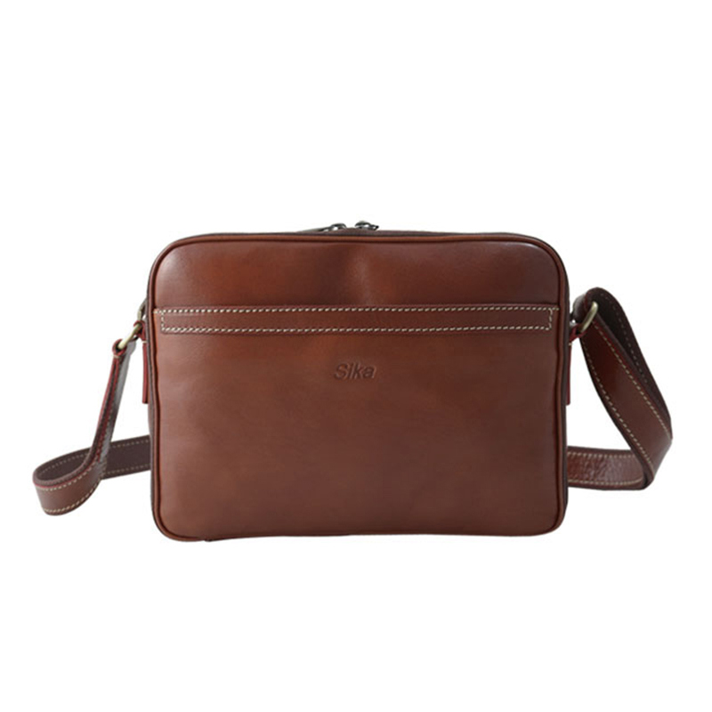 *Sika 義大利時尚牛皮斜背包(M6073-02)-深咖啡