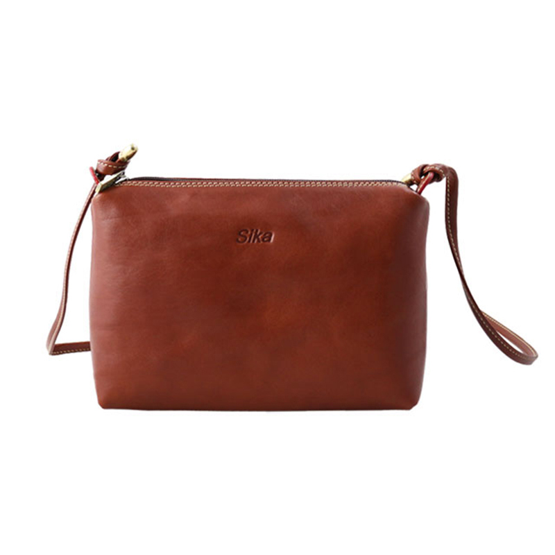 *Sika 義大利牛皮風潮肩背包(M6064A-01)-原味褐