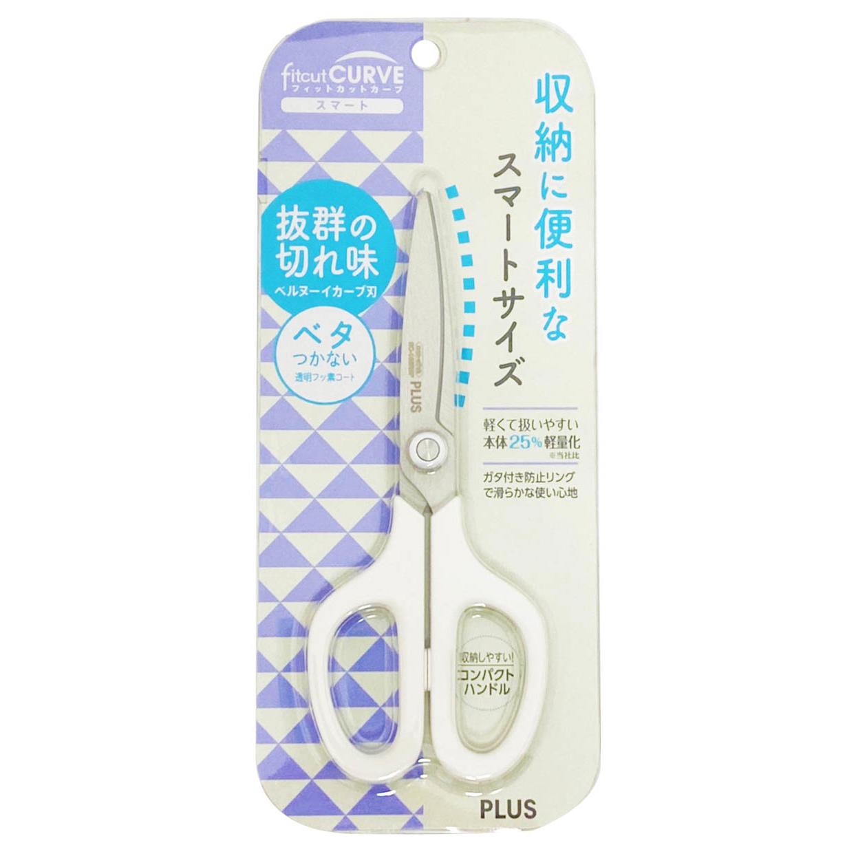 PLUS SC-155RSF 透明不沾弧線剪刀-白