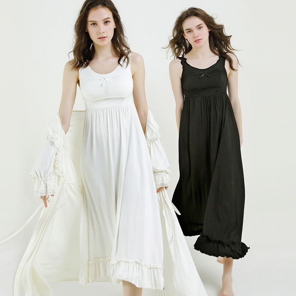 雙C防擴對策 舒棉柔感 美胸長洋裝-白色