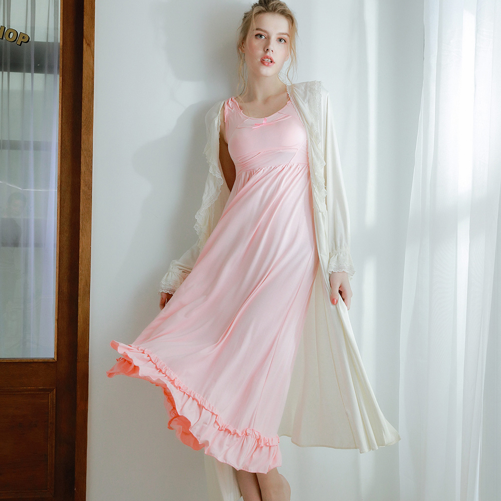 雙C防擴對策 舒棉柔感 美胸長洋裝-粉色