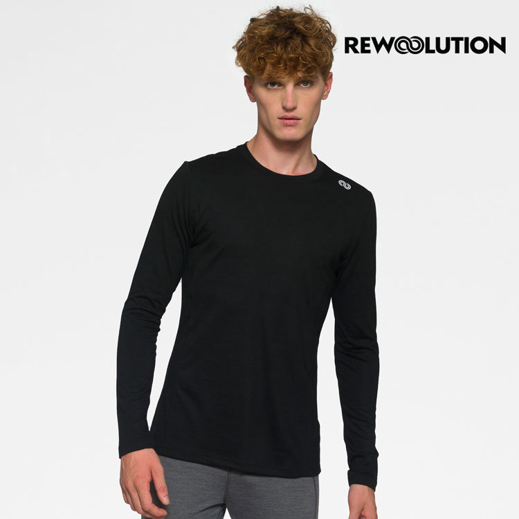 【Rewoolution】男 EXPLORER 190g長袖T恤(黑色) 羊毛衣 登山必備 底層衣 合身版型|MC70495