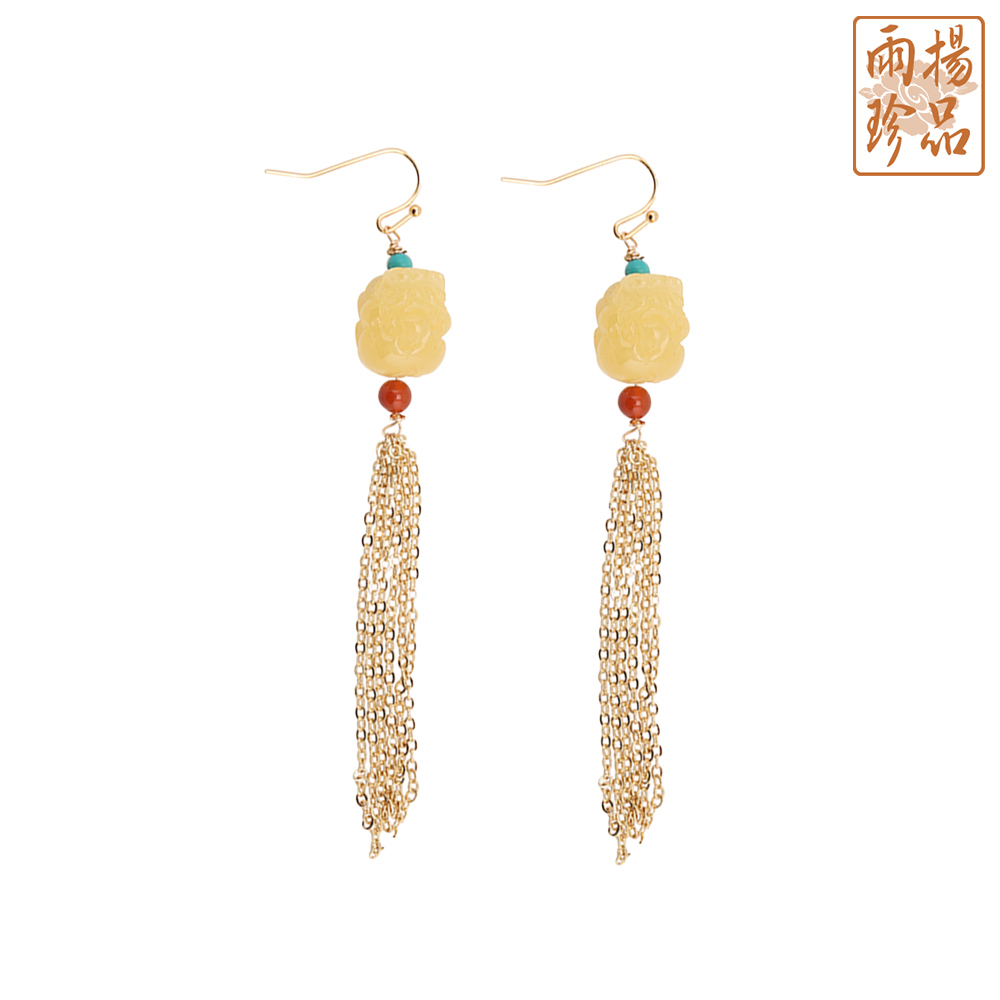 蜜蠟貔貅招財耳墜