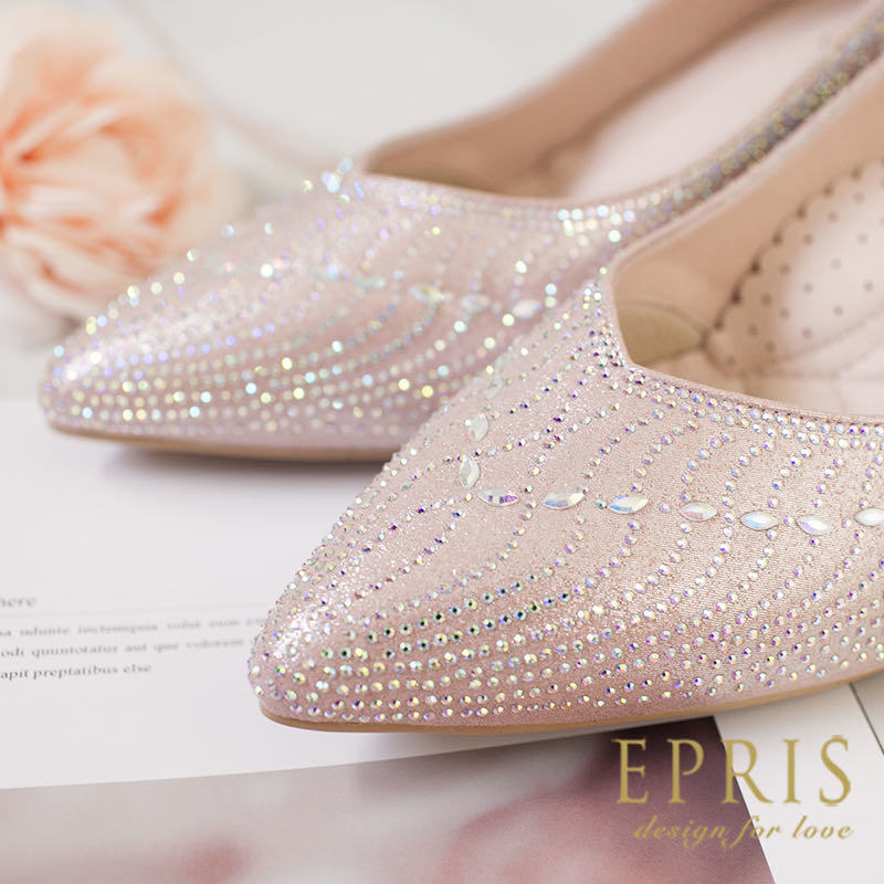 現貨 婚鞋推薦 精靈溫蒂妮-P220 水鑽高跟鞋 手作婚鞋品牌 粉色高跟鞋 包頭高跟鞋 好走不磨腳時尚好搭配 20.5-26 EPRIS艾佩絲-精靈粉