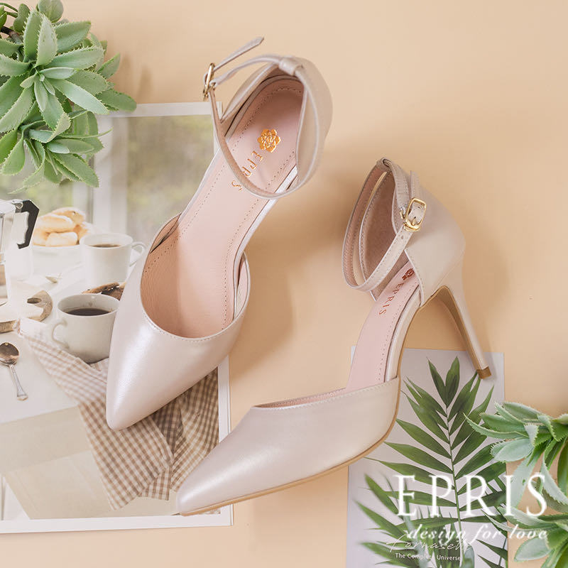 現貨 婚鞋推薦 優雅日常-P224 顯瘦足踝繫帶鞋 法式繫帶尖頭細跟鞋 時尚美鞋 MIT手作婚鞋品牌 好走不磨腳時尚好搭配 版型偏小 21.5-26 EPRIS艾佩絲-珍珠粉