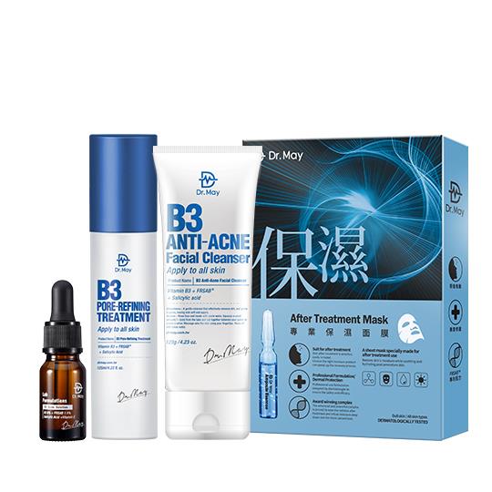【Dr. May】美博士B3專業全方位抗痘組-B3水楊酸化妝水(125ml)+B3水楊酸精華(10ml)+B3水楊酸潔顏乳(120ml)+專業保濕面膜(4片/盒)