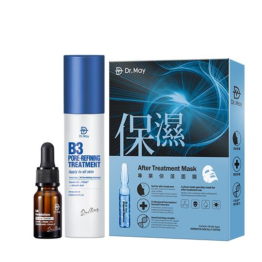 【Dr. May】美博士專業抗痘保養組-B3水楊酸精華(10ml)+B3水楊酸化妝水(125ml)+專業保濕面膜(4片/盒)