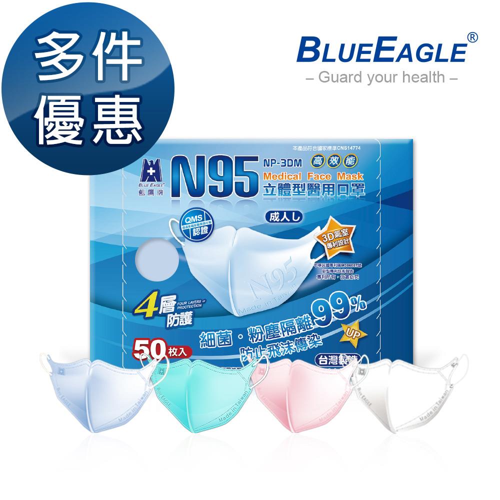 【藍鷹牌】N95立體型成人醫用口罩 50片/盒 多件優惠中 NP-3DM