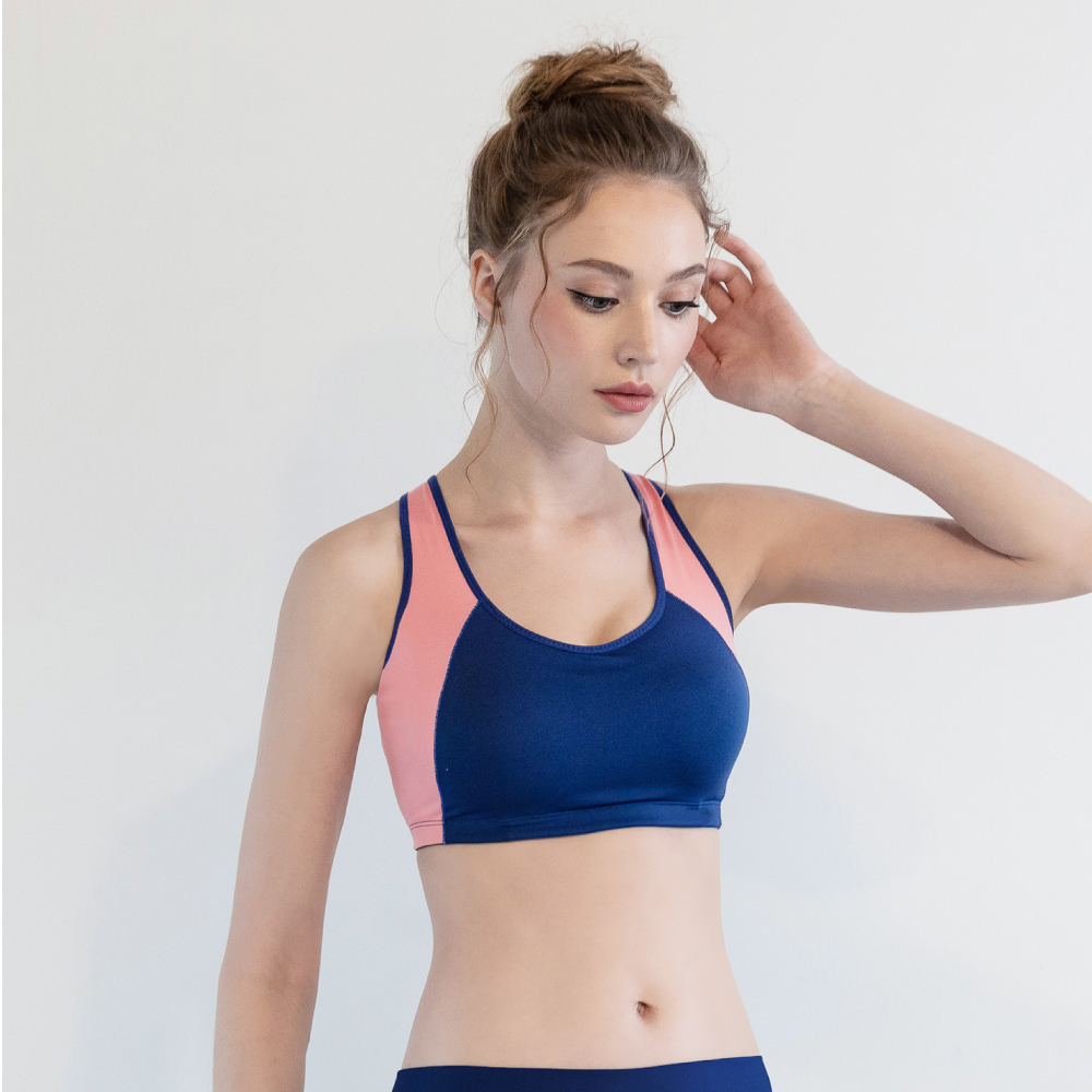 【任2件折100】台灣製無鋼圈運動內衣 撞色顯瘦涼感透氣防震包覆 M-2XL 蜜柑粉 6965-41