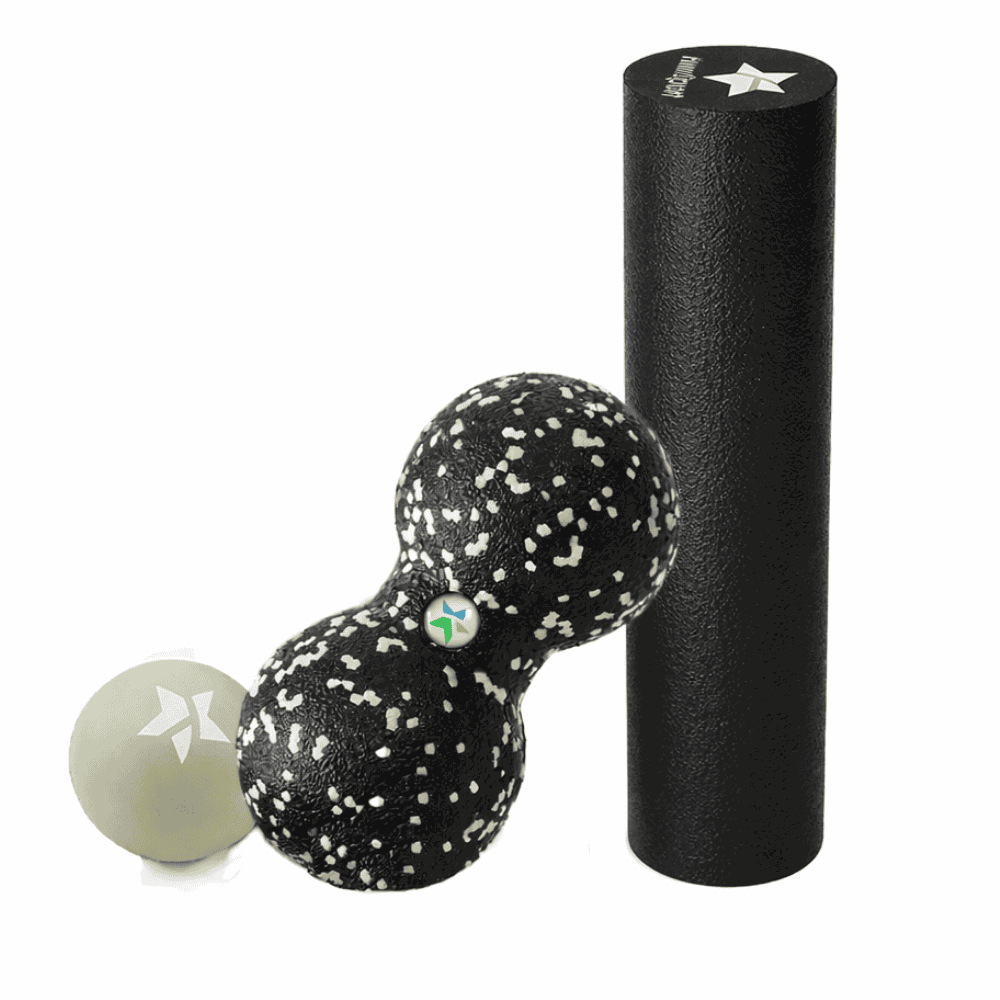 【 爽爸鬆筋膜組】小黑豹實心滾筒（黑款）+大吉星花生球*1+足底按摩小球*1