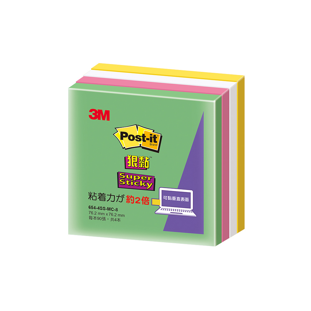 3M Post-it 利貼 紙磚系列 狠黏便條紙-炫目鳥  (654-4SS-MC-8)