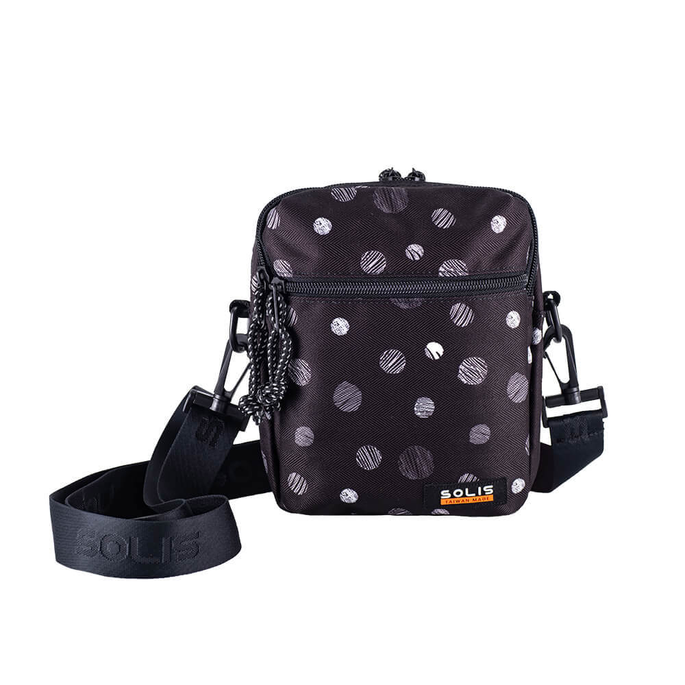 點線面系列 旅行隨身側小包-灰白線點(附長背帶)