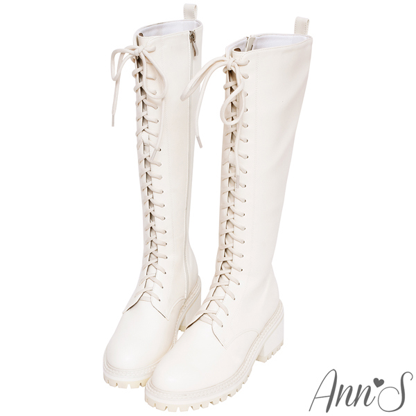 🔥APP限定 絕版品出清49折起🔥Ann’S辣Girl-全綁帶側拉鍊及膝軍靴5cm-白