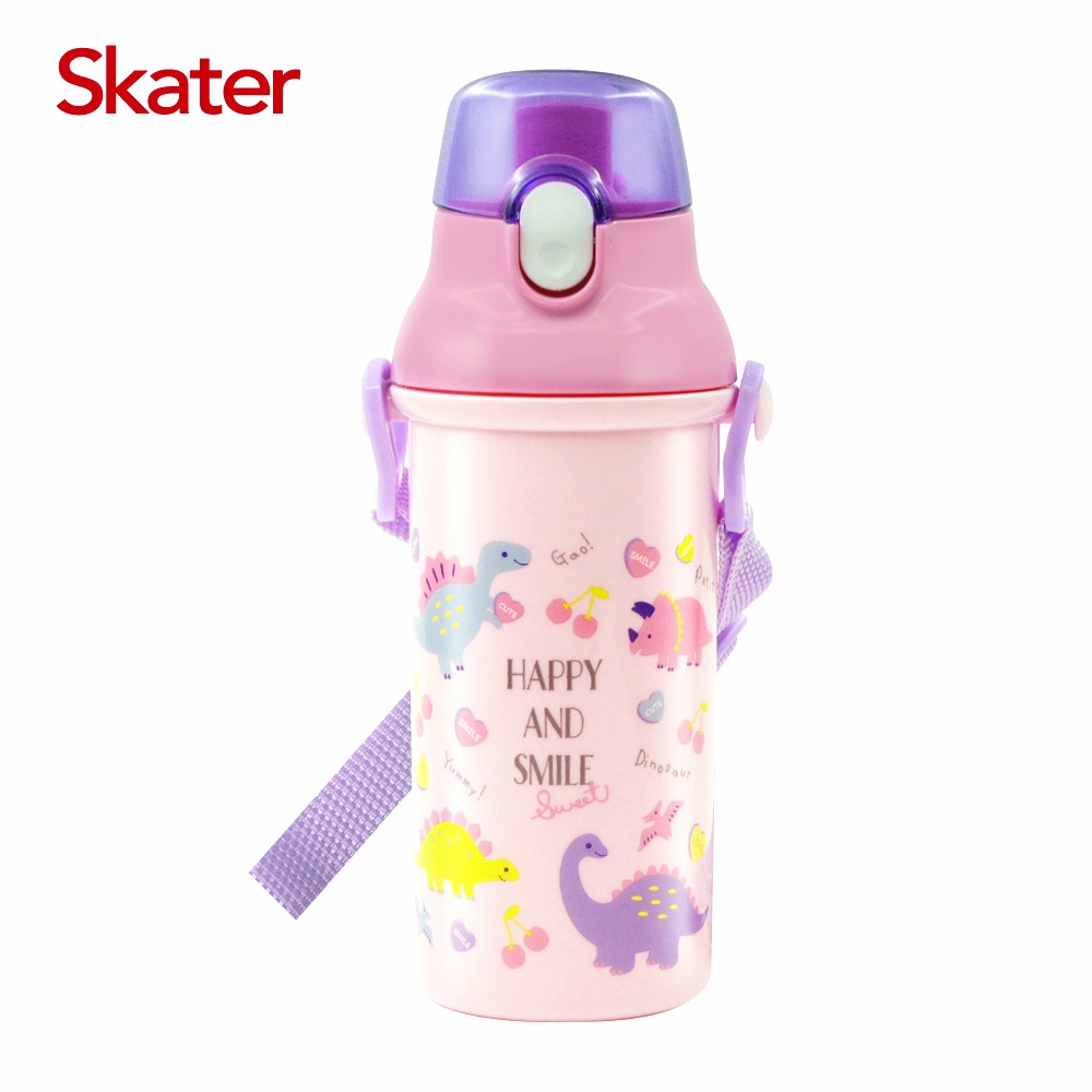 (日貨)Skater x 銀離子直飲水壺/隨身瓶/冷水壺/水壺/運動水壺(480ml)-恐龍(粉)