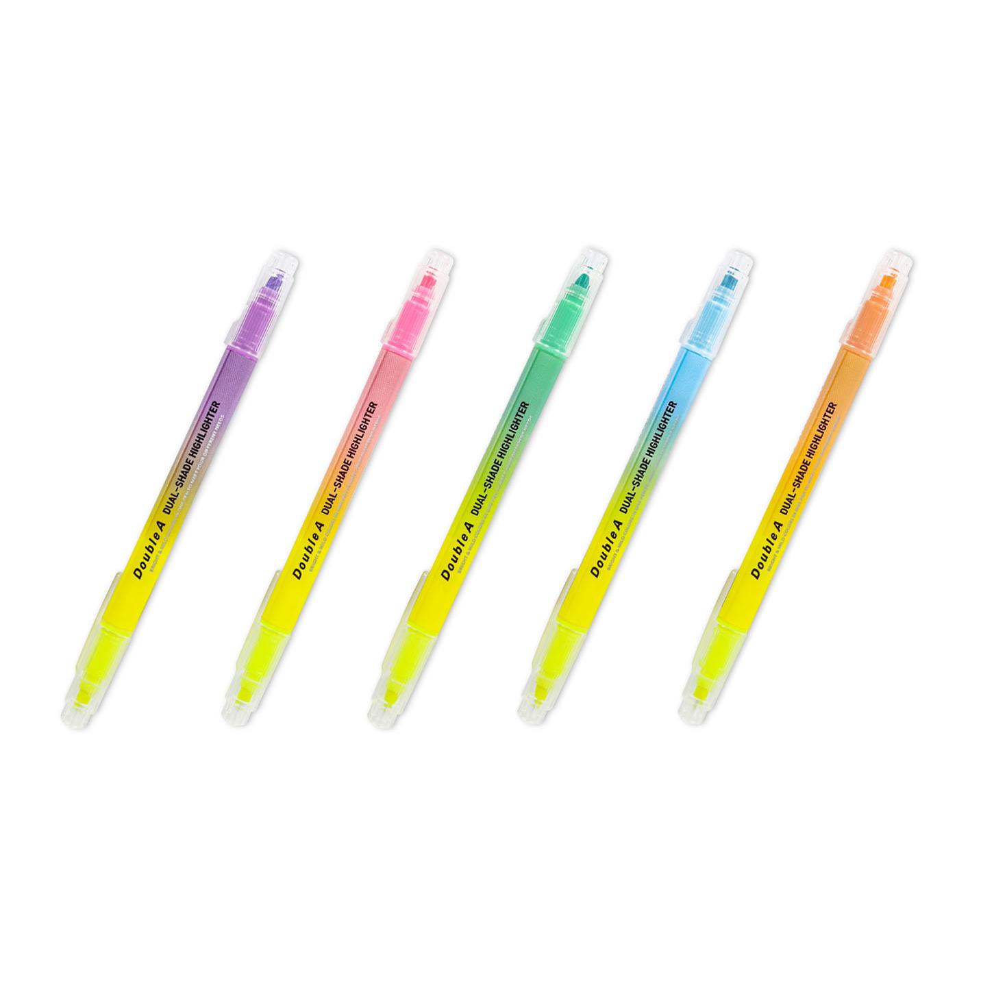 Double A 雙頭雙色螢光筆-(螢光黃與淡粉/螢光黃與淡橘/螢光黃與淡藍/螢光黃與淡綠/螢光黃與淡紫)
