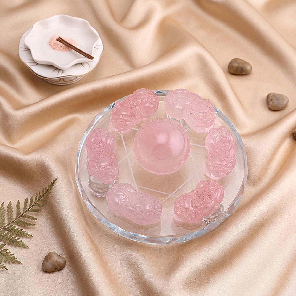 人緣旺財粉晶貔貅七星陣 加贈-殊勝線香、玫瑰鹽 (好人緣/招桃花/好姻緣/粉晶貔貅/居家擺件)