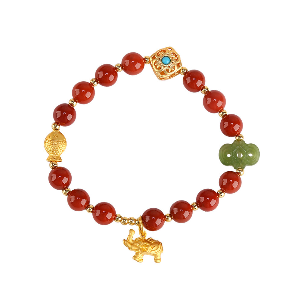 南紅瑪瑙碧玉大象吊墬手鍊  (事業運/招財/護身符/保平安)