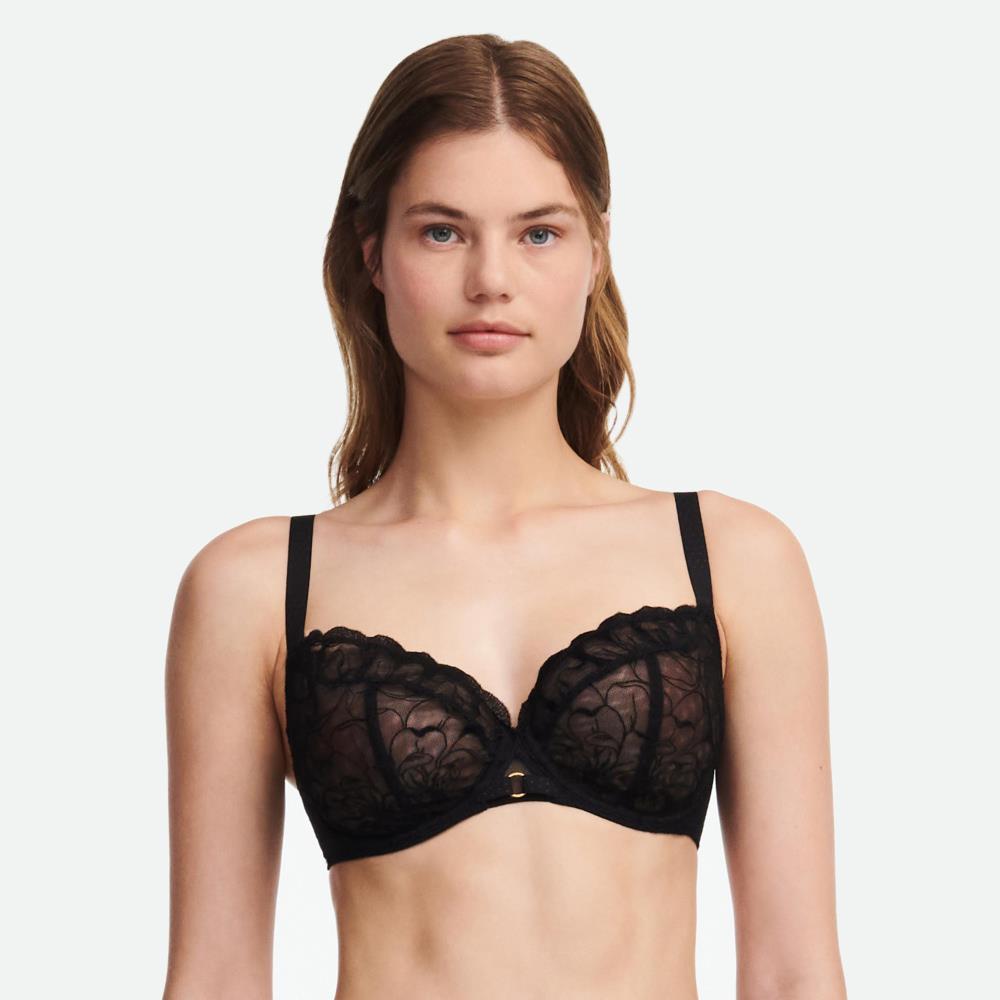 【Chantelle】三片裁無襯內衣>D-F罩杯>黑色(12M10_011)【Fleurs】