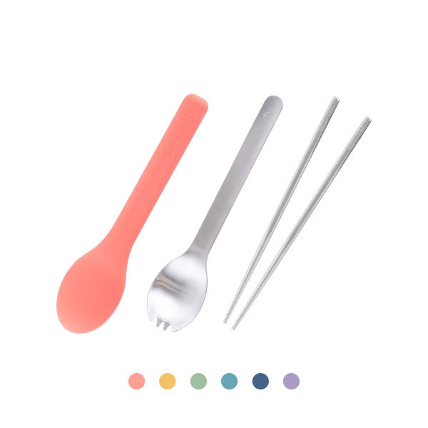 【HOUSUXI】316不鏽鋼餐具好攜2件組(湯叉＋筷子)【矽膠收納套6色可選】★＜售價已折＞