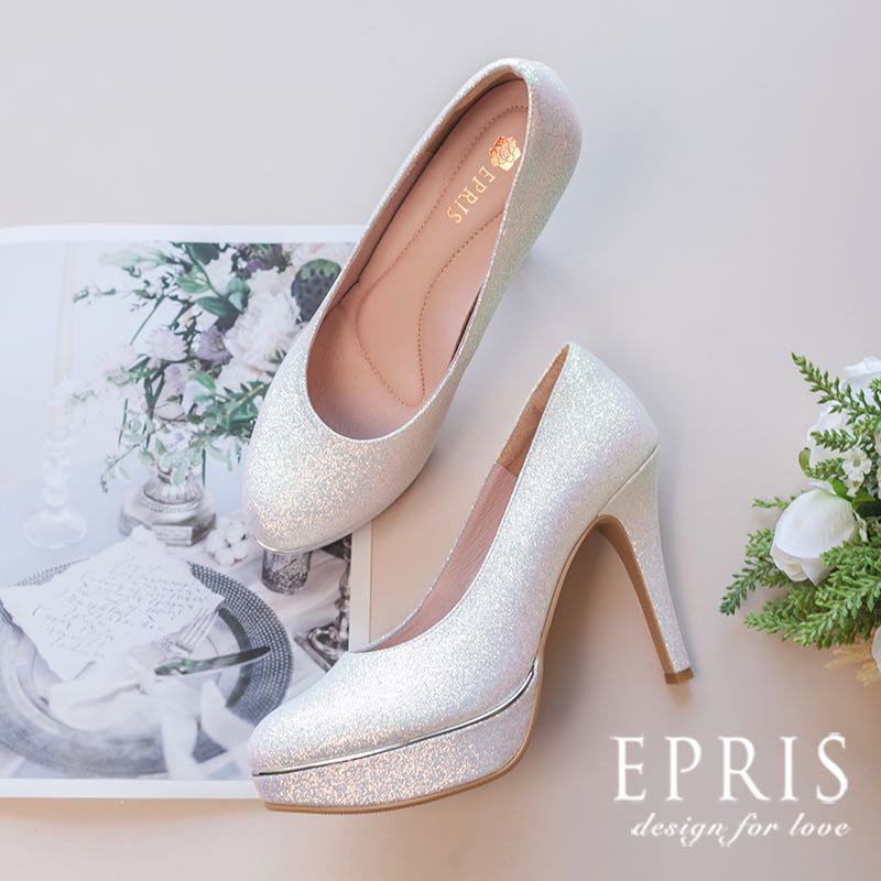 現貨 MIT小中大尺碼圓頭高跟鞋推薦 心心公主-P300-P304 素面真皮鞋墊舒適女鞋 11cm婚鞋 超高高跟鞋 白色婚鞋 21-27 EPRIS艾佩絲-閃耀白