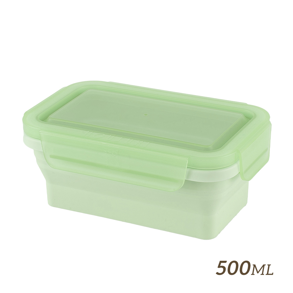 【HOUSUXI】長方形矽膠折折盒500ml-碧綠【絕版出清↘5折起】＜售價已折＞