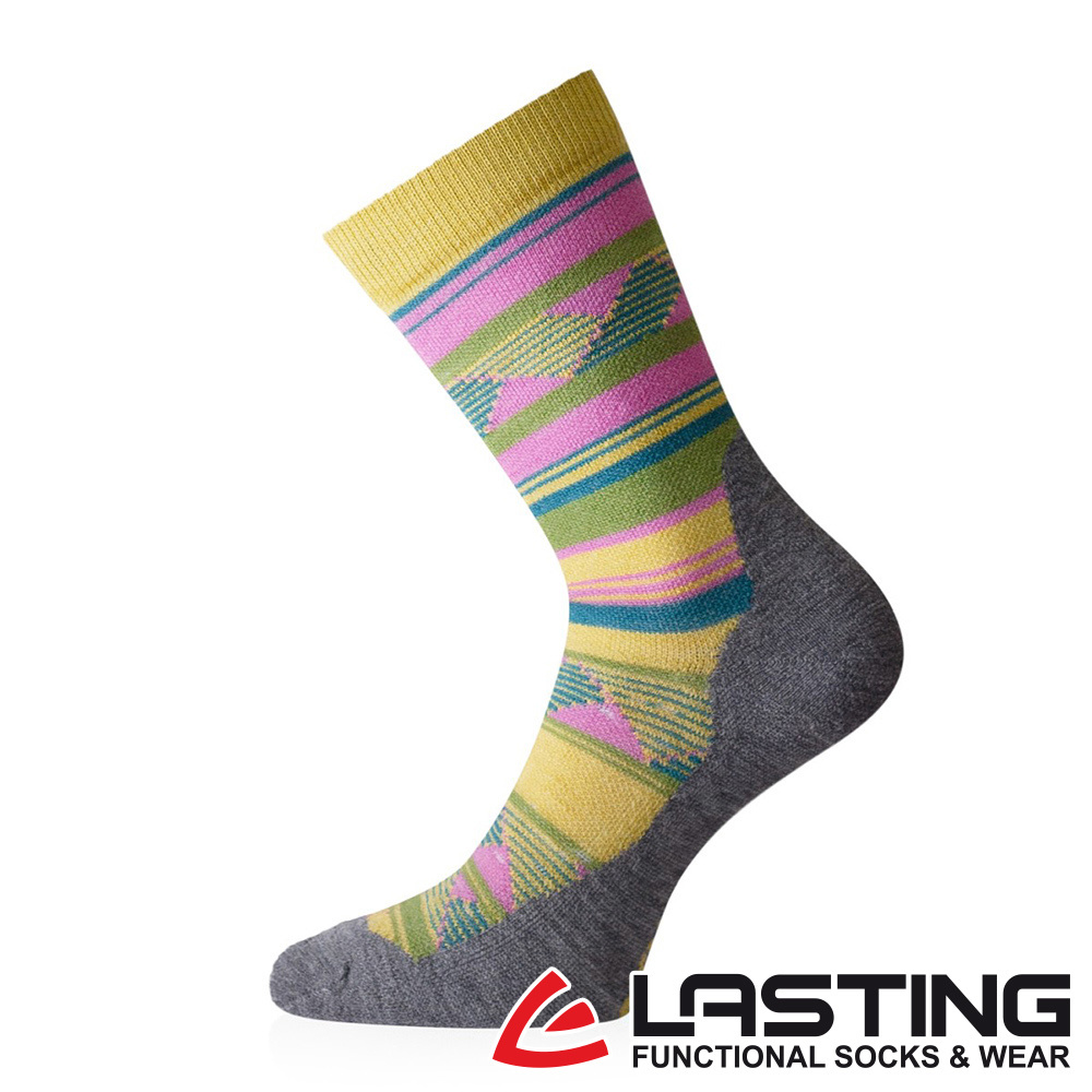 【LASTING 捷克】美麗諾羊毛中筒健行襪(LT-WLI 黃灰)