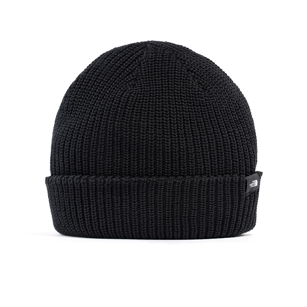 The North Face北面男女款黑色LOGO布標簡約針織毛帽｜55JGJK3