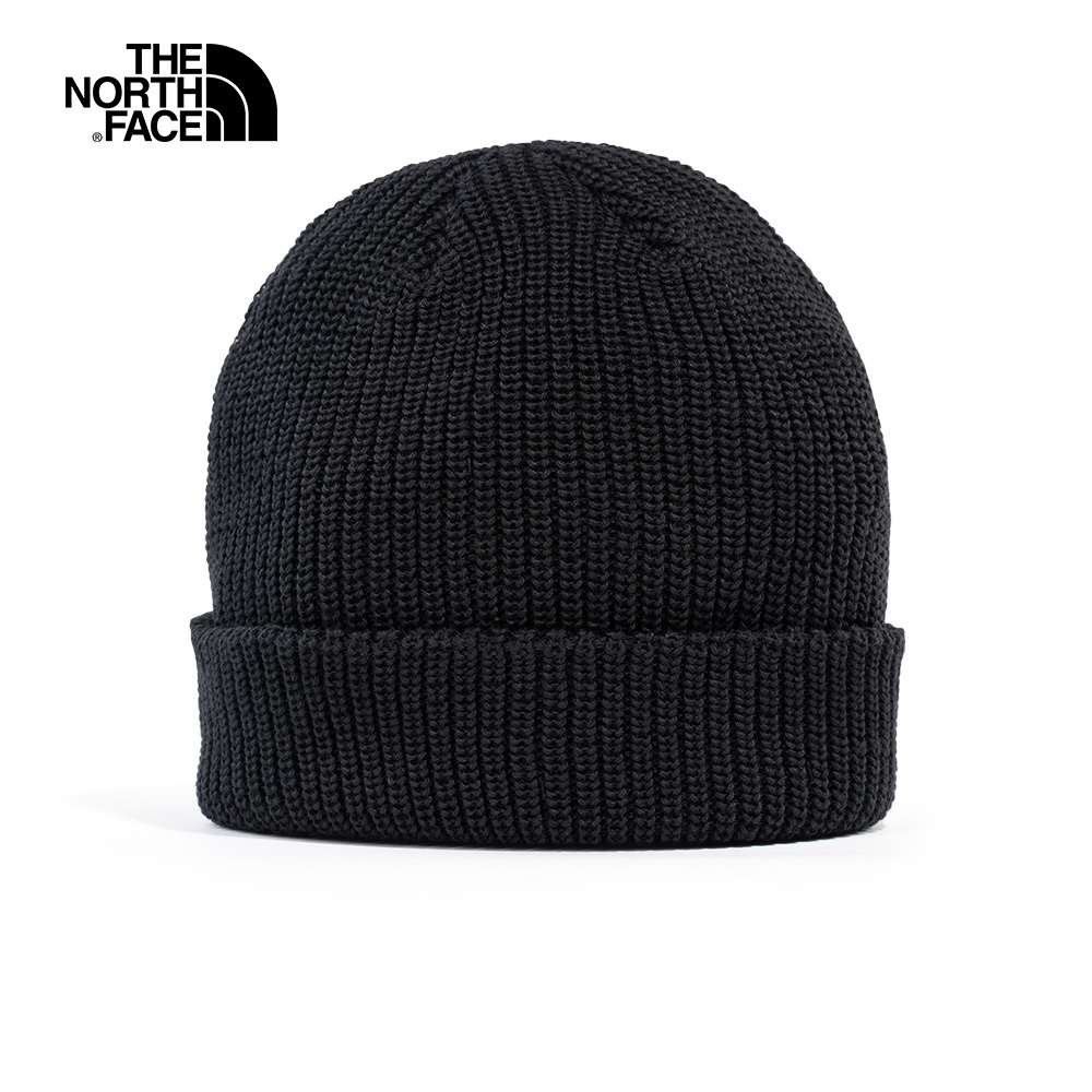 The North Face北面男女款黑色LOGO布標簡約針織毛帽｜55JGJK3