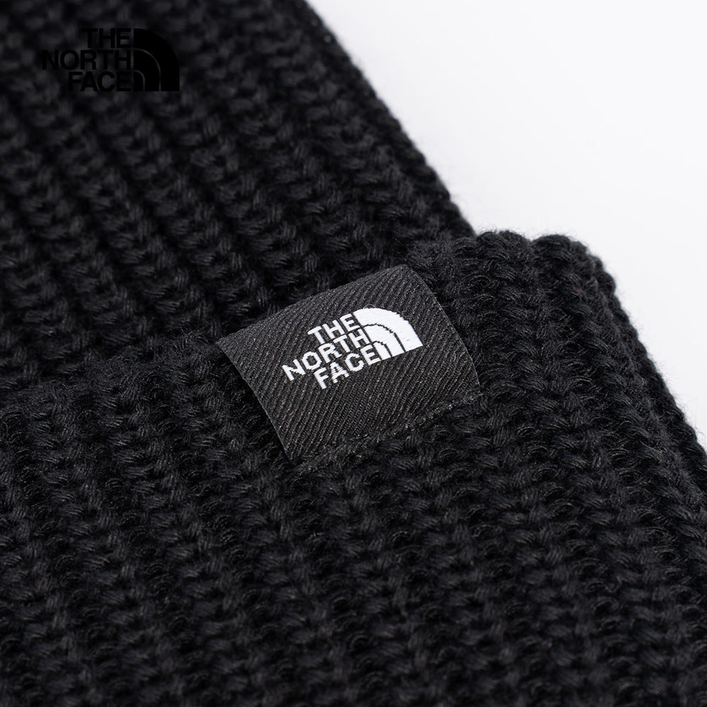 The North Face北面男女款黑色LOGO布標簡約針織毛帽｜55JGJK3