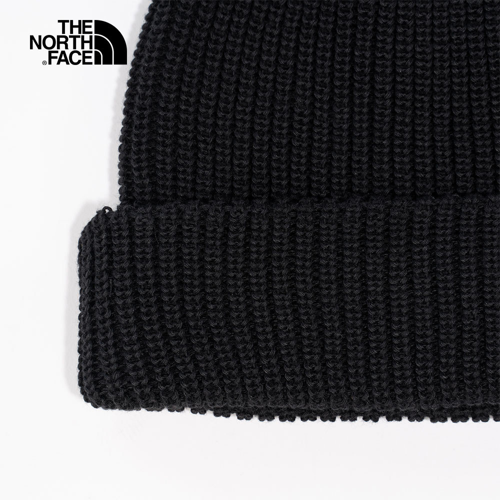 The North Face北面男女款黑色LOGO布標簡約針織毛帽｜55JGJK3