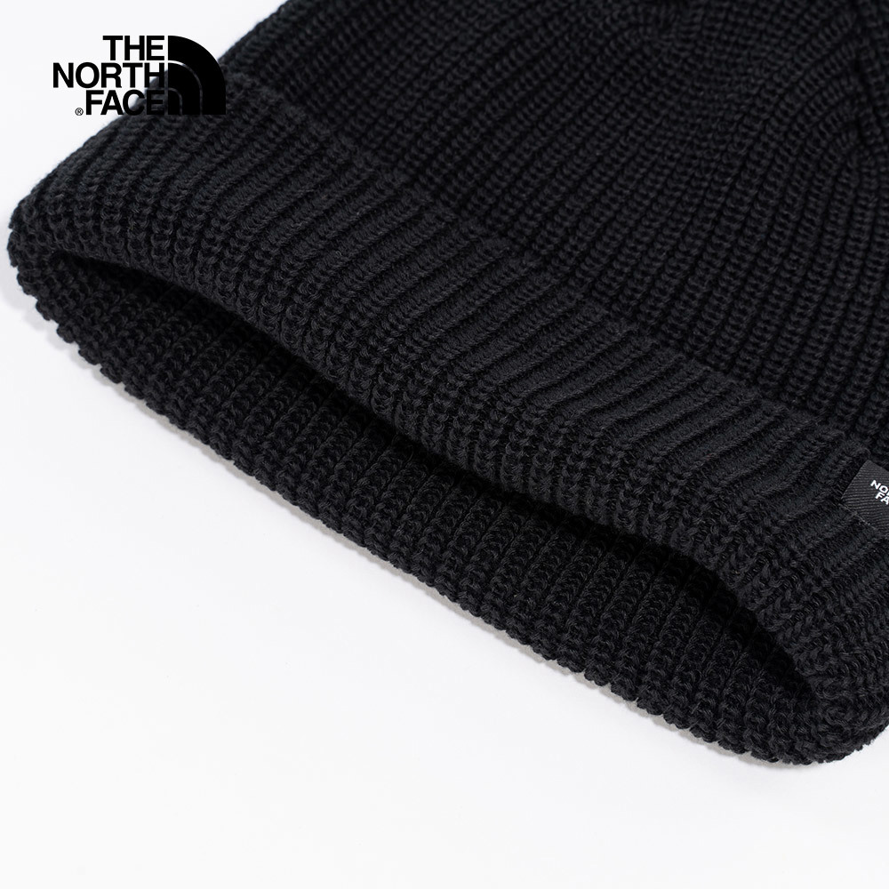 The North Face北面男女款黑色LOGO布標簡約針織毛帽｜55JGJK3