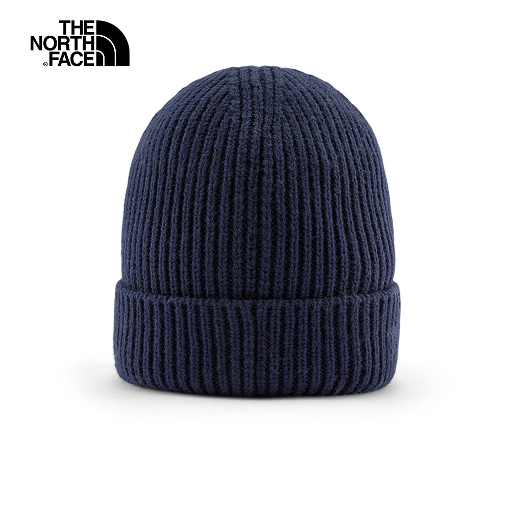 The North Face北面男女款深藍色LOGO布標保暖針織毛帽｜3FJX8K2