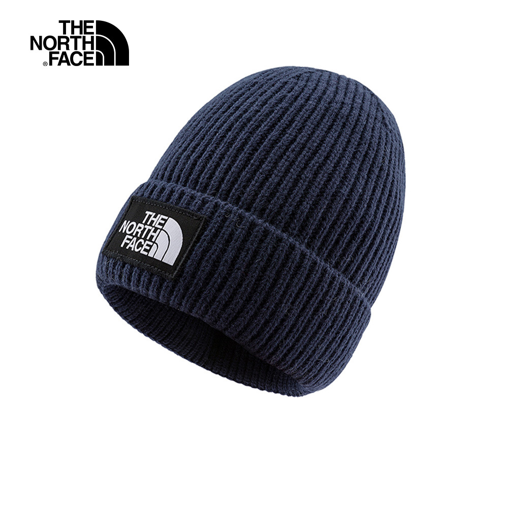 The North Face北面男女款深藍色LOGO布標保暖針織毛帽｜3FJX8K2