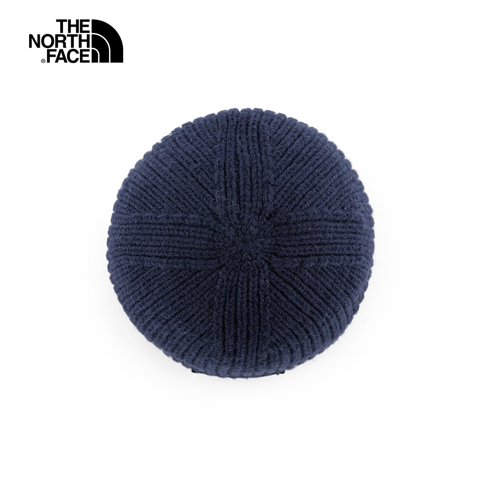 The North Face北面男女款深藍色LOGO布標保暖針織毛帽｜3FJX8K2