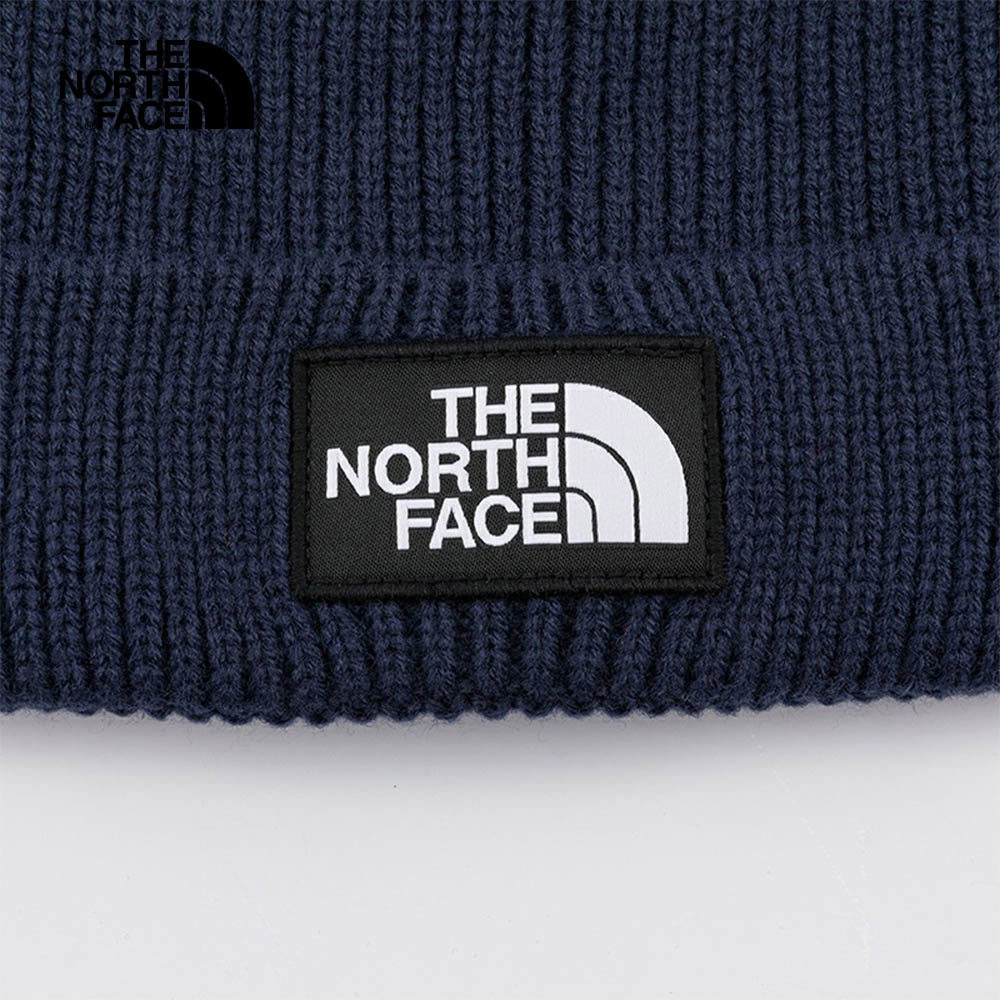 The North Face北面男女款深藍色LOGO布標保暖針織毛帽｜3FJX8K2