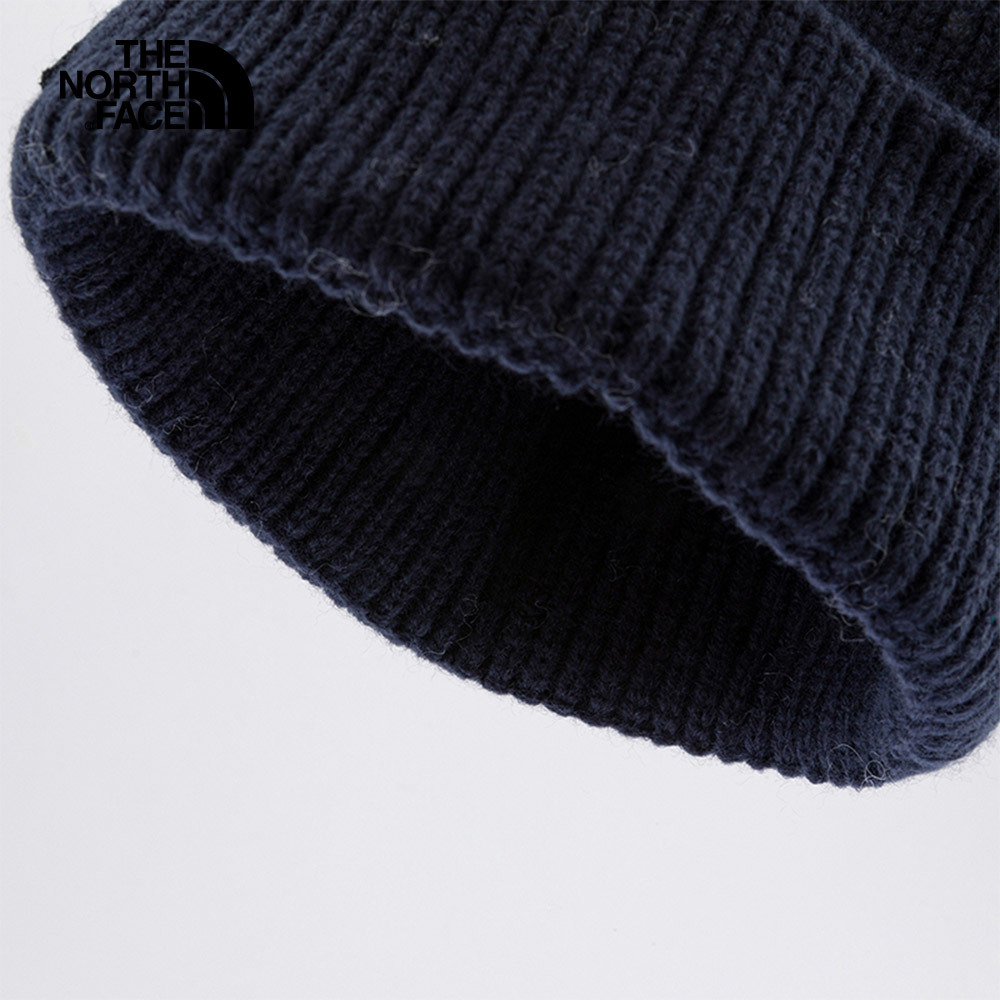 The North Face北面男女款深藍色LOGO布標保暖針織毛帽｜3FJX8K2