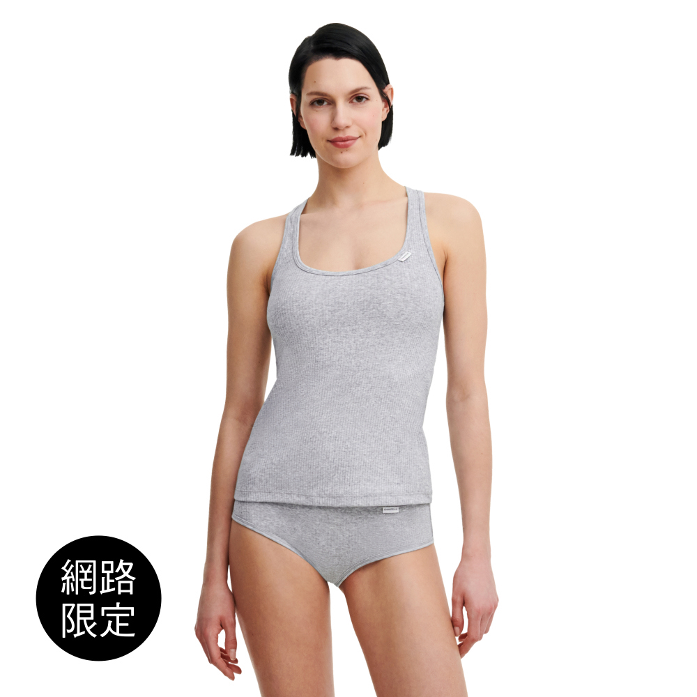 網路獨賣【Chantelle Lab】全棉U領細肩帶上衣>XS-L號>麻灰色(15P60_0FE)【Cotton Comfort】