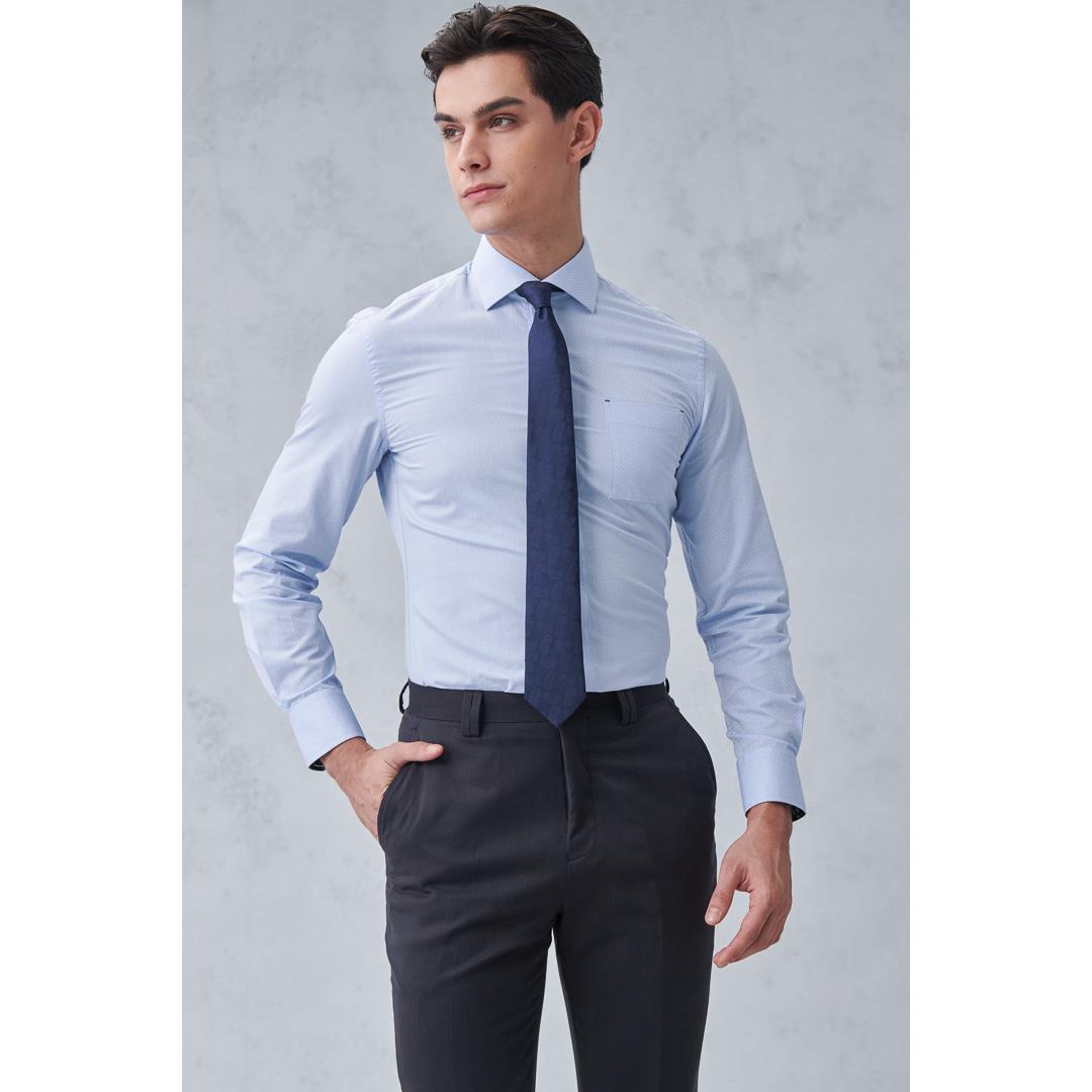 SST&C #Easycare  Blue Textured Slim Fit Shirt | 0312209020  (Outlet)