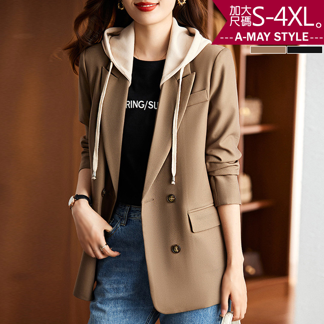 加大碼西服-休閒感假兩件連帽西裝外套(S-4XL)【XIY6612100】*艾美時尚(現 預)