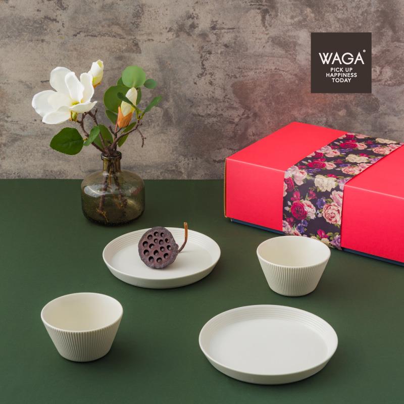 WAGA 簡約條紋 餐具禮盒｜奶油白｜四件組