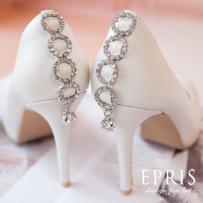 現貨 圓頭超高跟鞋推薦 星月光輝-P310 後鞋跟垂墜鑲鑽裝飾高跟婚鞋 全真皮舒適好穿跟鞋 版型偏小21-25.5 EPRIS艾佩絲-時尚白