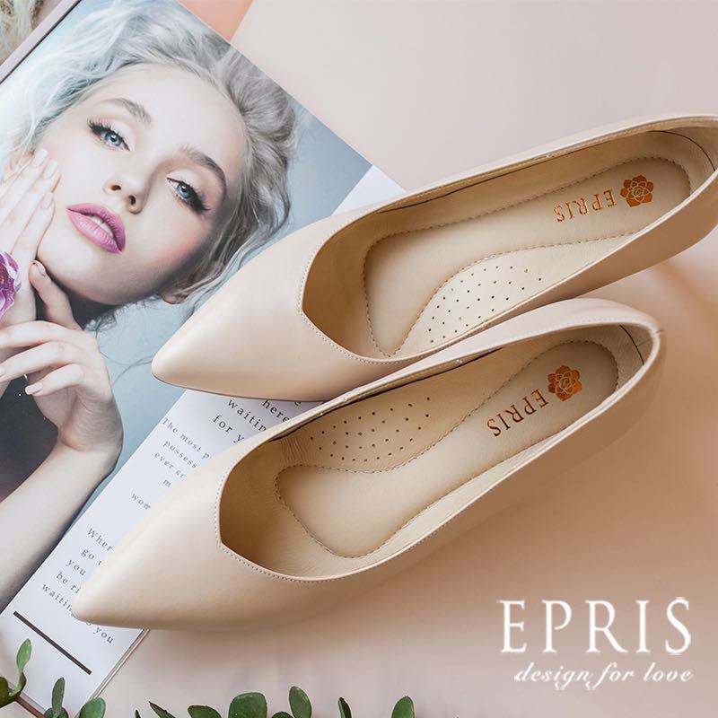 現貨 高跟鞋推薦 時尚V女孩-P321-P322 尖頭素面剪裁素雅高跟鞋 裸色高跟鞋 素面婚禮鞋 全真皮舒適好穿跟鞋 版型偏小19-27.5 EPRIS艾佩絲-氣質裸