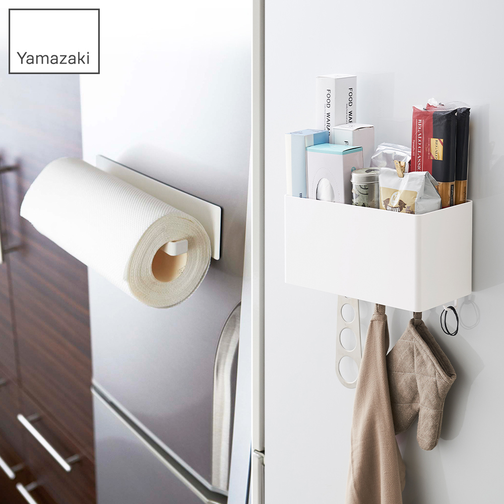 下殺999 日本山崎磁吸收納超值組/磁吸式廚房紙巾架+磁吸式萬用收納籃/免釘牆收納/廚房收納/磁吸收納