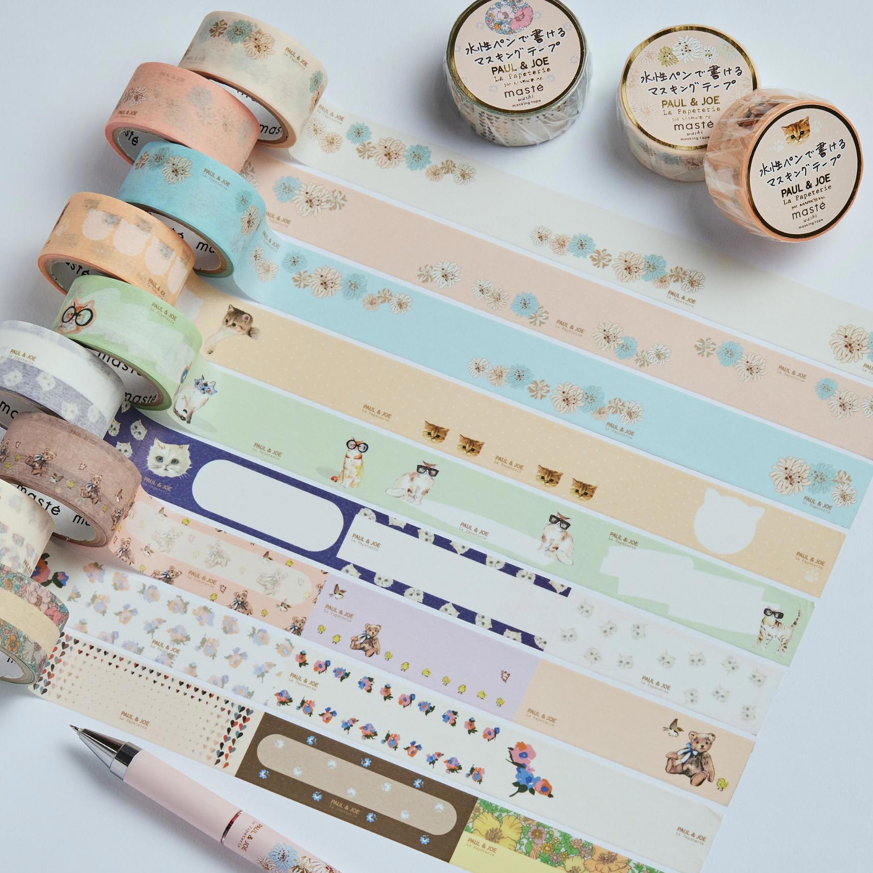 PILOT百樂 PAUL & JOE 聯名紙膠帶(PMMST-50RPJ)-菊花/粉橘花/粉藍菊花/貓與波爾卡圓點/眼鏡貓咪/吉普賽貓/泰迪熊/小雛菊/綜合