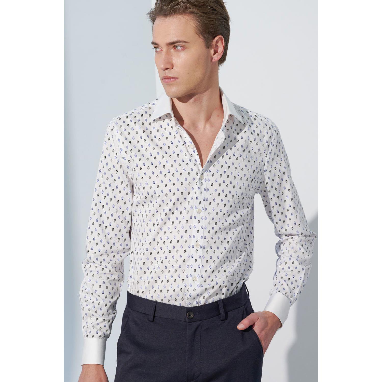 SST&C #舒適純棉 葉子印花白領白袖修身版襯衫 | 0312302014 (outlet)