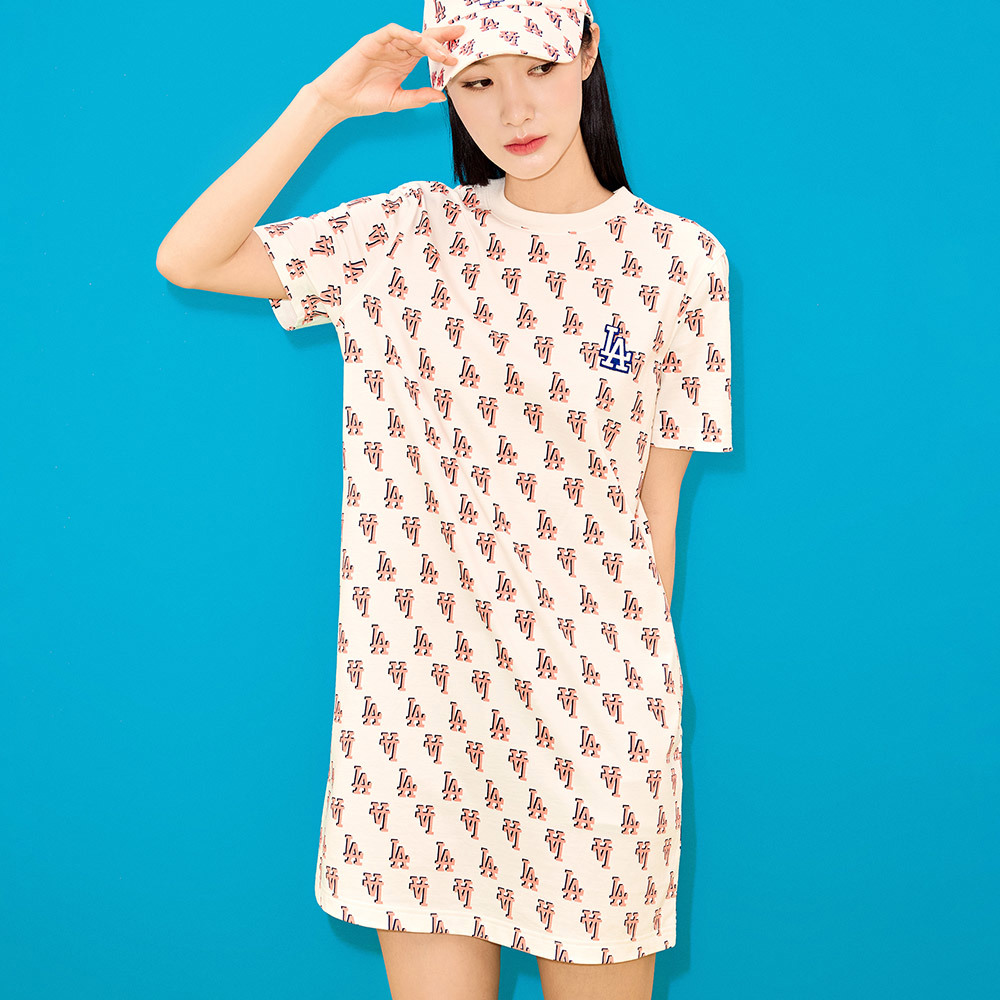 MLB 連身裙 洋裝 長版上衣 Monogram系列 洛杉磯道奇隊 (3FOPM0133-07CRS)