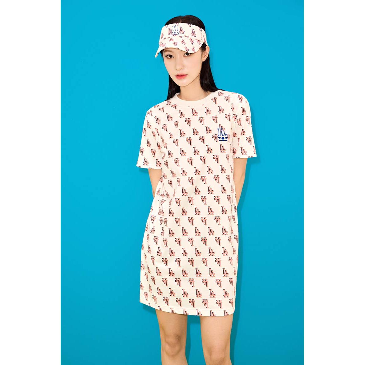 MLB 連身裙 洋裝 長版上衣 Monogram系列 洛杉磯道奇隊 (3FOPM0133-07CRS)