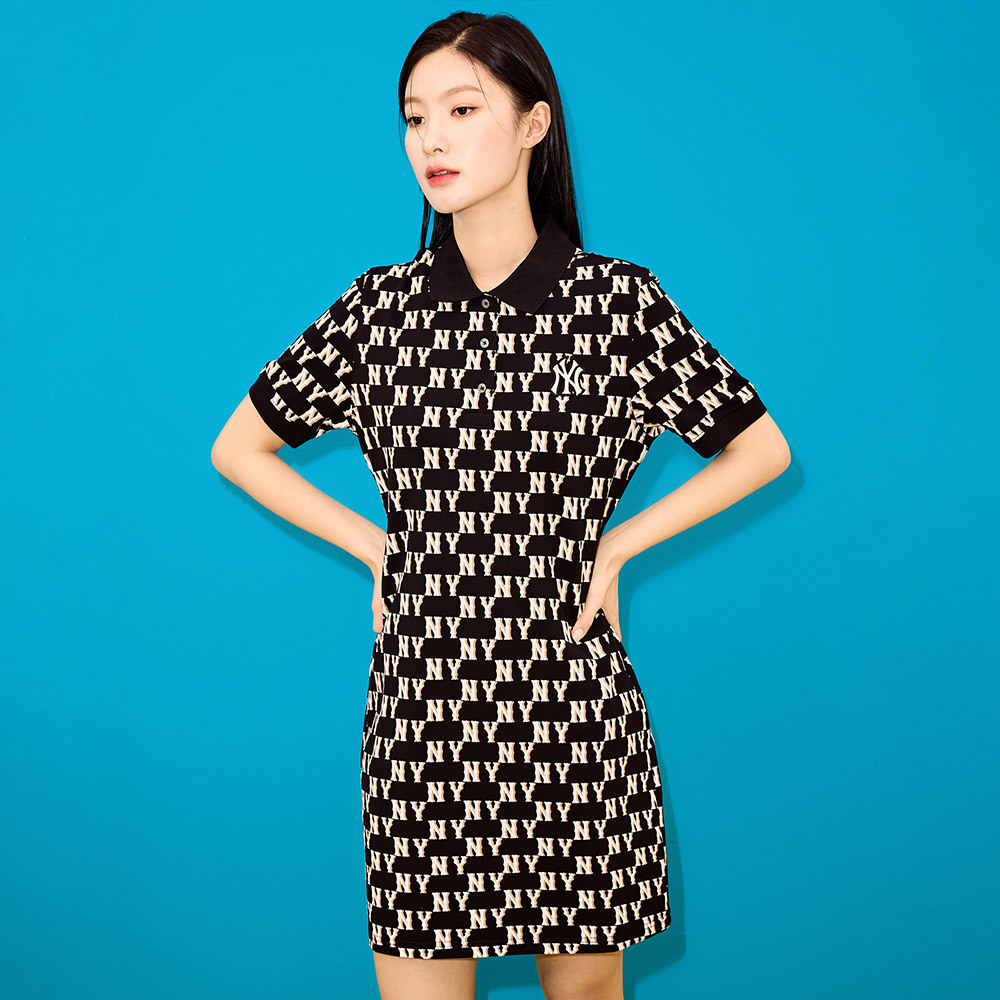 MLB 連身裙 洋裝 長版上衣 Monogram系列 紐約洋基隊 (3FOPM0233-50BKS)