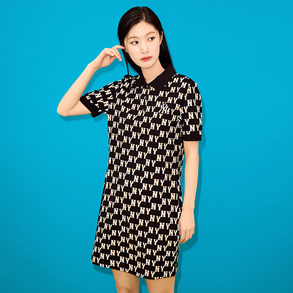 MLB 連身裙 洋裝 長版上衣 Monogram系列 紐約洋基隊 (3FOPM0233-50BKS)